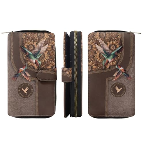 Image of COEQINE Ladies Wallets Pink Leopard Heart Black Printed Leather Phone Long Clutch Purses Check Coin Change Holder