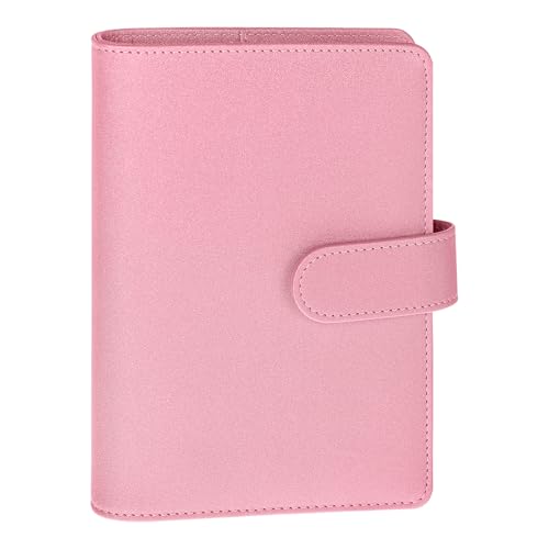 Antner A6 Notebook Binder Refillable 6 Ring Budget Binder Cover for A6 Refill Paper, PU Leather Budget Planner Organizer with Magnetic Buckle, Loose Leaf Personal Planner, Glitter Pink