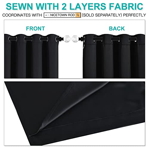 Image of NICETOWN Cold Blocking 100% Blackout Curtains, Durable Black Lined Blackout Curtains for Bedroom, Energy Saving Long Curtains for Patio Sliding Glass Door, Black, 52 inches x 95 inches, 2 Panels