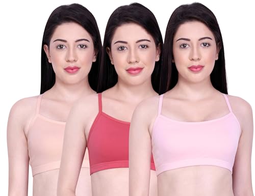 Image of INKURV Slip on Beginner's Bra for Girls, Non Padded, Non Wired, No Hooks with Double Layered Fabric, Adjustable Straps, Wirefree Sports Bra- Lisa Combo of 3