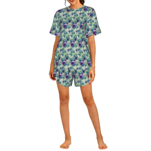 Pyjama léopard vert pour femme avec ensemble short confort et manches courtes