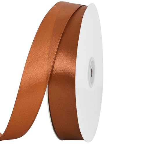 TONIFUL 1 Inch x 100yds Copper Brown Satin Ribbon Thin Solid Color Satin Ribbon for Gift Wrapping Crafts Hair Bows Making Wedding Party Decoration Invitation Cards Floral Bouquets Christmas