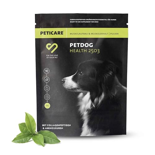 Peticare polvo muscular para perros | Mantenimiento y construcción | Con aminoácidos esenciales, colágeno | Alivia las articulaciones y las caderas | Alimento complementario natural - petDog Health