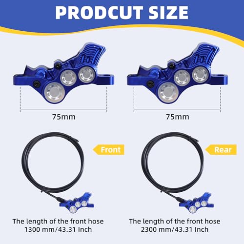 6 Pistons Hydraulic Brakes for Ebike, Hydraulic Brake Kit for E-bike MTB Mountain Bike, Electric Bike Pre-Bled Brake Set, 2-Pin Waterproof Power-Off Sensor Connectors, 203mm Brake Disc Rotors