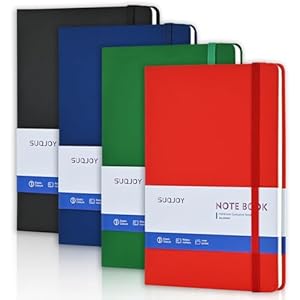 SUQJOY A5 Lined Hardback Notebook Set, 100gsm Ruled Pages, 160 Pages Each, Elastic Strap, 140 x 210 mm, Assorted Colours, Pack of 4