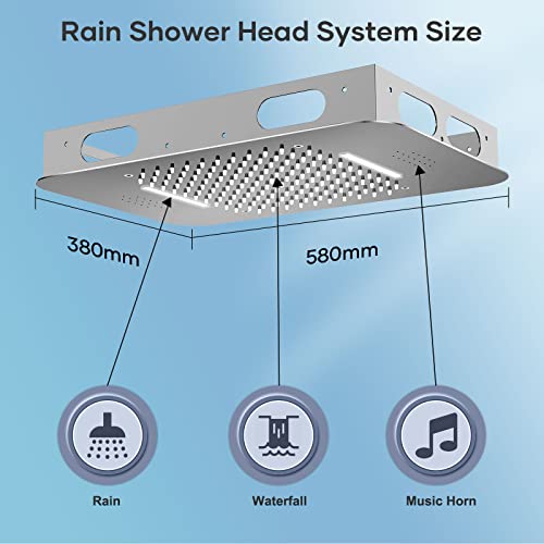 Shower Faucet System Set, Rain System,23 Inch LED Smart Thermostatic System, Full Body with Music Bluetooth Control, and Handheld Spray (23inch System)
