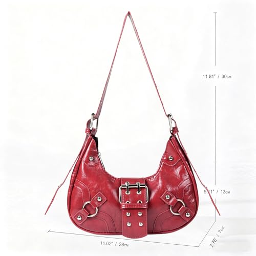 Image of Women's Y2K Purse Shoulder Bag Top Handle Handbag Small Punk Hobo Clutch Purses Bags Trendy Trendy Leather Buckle Punk Purses