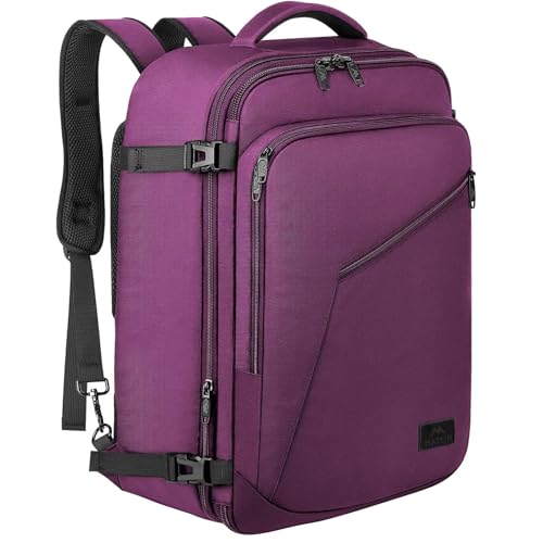MATEIN Carry on Backpack for Women, 27L Flight Approved Backpack for Teacher Nurse, Fashion Expandable Airline Daypack for Plane, Lightweight Hiking Weekend Back Pack, Traveler Gifts, Purple