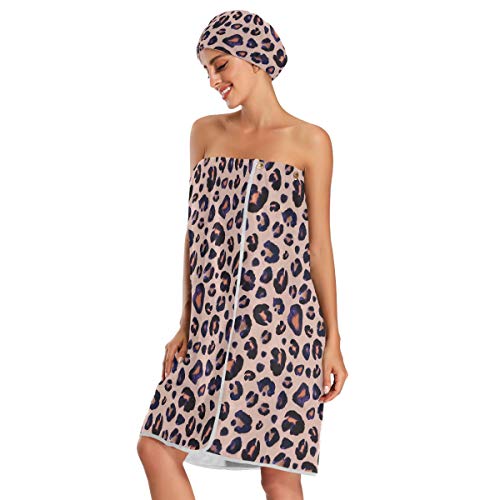 Staytop 3Pcs Wrap Bath Towels Set For Women, Fashion Leopard Animal Print Double Adjustable Closing Quick Dry Hair Cap Bath Towel For Spa, Shower, Bathtub, Gym #TOP2