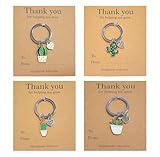 Brewlix 4 llaveros de agradecimiento de cactus con tarjetas de regalo Thank You for Helping Me Grow, regalos de agradecimiento para profesores, llaveros para profesores, paquete múltiple para personal