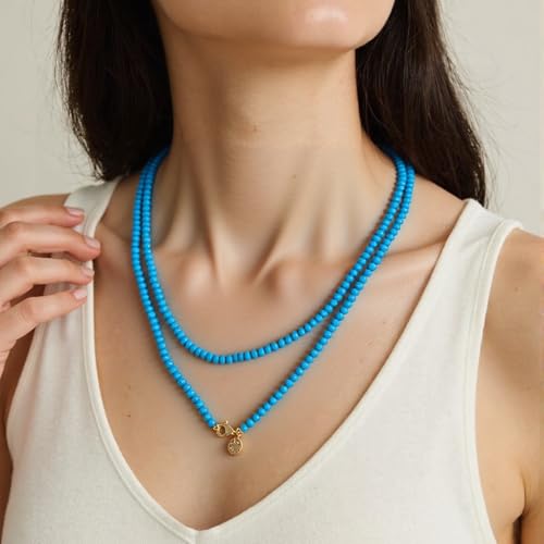 Double Wrap Diamond Cut Beaded Choker Necklace in Turquoise Gift for Women4