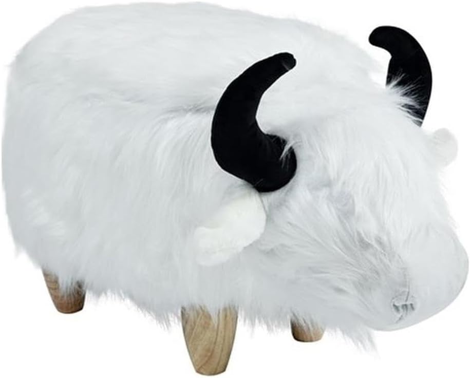 Pemberly Row Harry the Cow Storage Ottoman, Black Faux Fur Upholstery, Wood Frame, Hidden Storage, 14.96" W x 24.8" D x 14.56" H, Kids' Room, Playroom, or Living Room Furniture