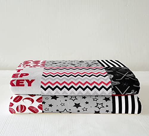 Ice Hockey Throw Blanket Kids Hockey Player Hockey Punk Plush Blanket For Bed Sofa Couch Men Winter Sports Fleece Sherpa Blanket Red Grid Geometric Fuzzy Throw Blanket Room Decor Twin 60"X80" #TOP3