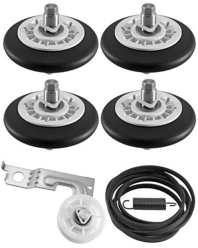 Dryer Drum Roller Repair Kit Compatible with GE Dryer, Replace WE03X10008 Dryer Drum Roller WE12X10011 Dryer Belt and WE12X10013 Idler Pulley
