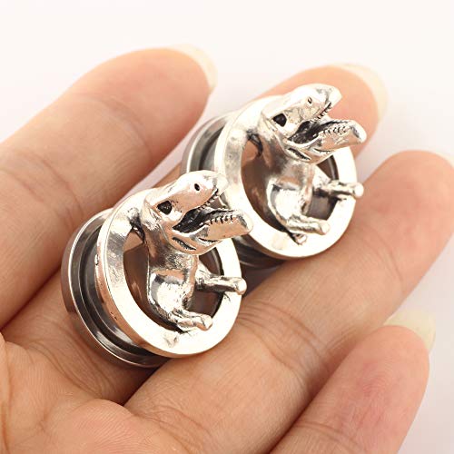 8 Pairs CZ Gems Ear Tunnels Plugs Gauges Stainless Steel Tyrannosaurus Expander Stretcher Piercings Opal Glass Silicone Black Dinosaur3