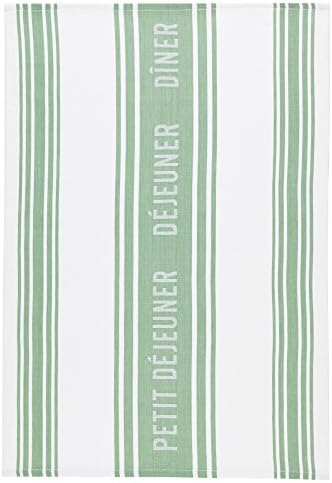 KitchenCraft French-Style 100% Cotton Jacquard Tea Towels, 70 x 47 cm - Green / White (Set of 2)