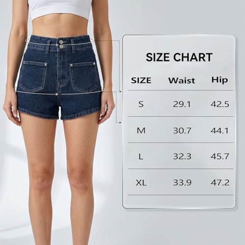 Image of Women's High Waisted Denim Shorts Double Button A-Line Wide Leg Jean Shorts with Flap Pockets Casual Summer Shorts