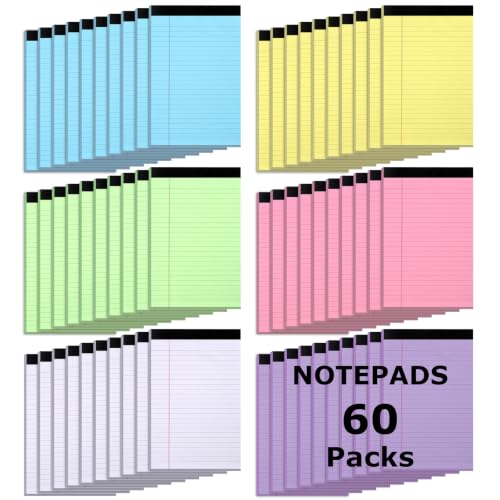 60 Pack Small Note Pads 5x8 Notebook College Ruled Legal Pads Color Notepads - 30 Sheets (60 Pages) Notepad College Ruled Small Writing Pads Perforated Pages Paper Pads - for Study, Office, To-Do Lists