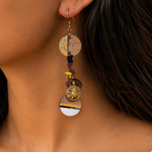 Image of Handcrafted Boho & Tribal Earrings for Women - Wooden, Brass & Terracotta Statement Designs in Drop, Hoop, Loop & Dangle Styles