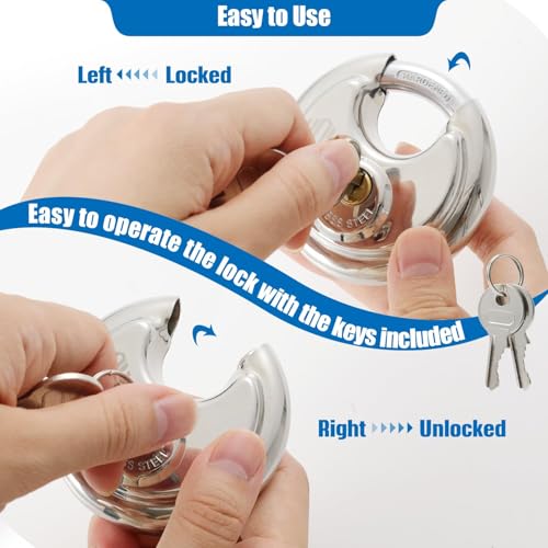 HOX Keyed Disc Padlock, Stainless Steel Keyed-Alike Padlocks, 6-Pack Heavy Duty Locks, Waterproof Outdoors Lock with 3/8 Inch Shackle, 2-3/4 Inch Wide Body, for Hasp Latch, Fences, Storage Locker by HOX - Image 4