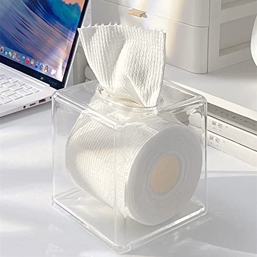 Yopay 2 Pack Square Tissue Dispenser Box, Clear Facial Acrylic Tissue Box Holder, Cover Napkin Organizer for Dryer Sheets, Bathroom, Desks, Countertop, Vanity, Bedroom Dressers, Kitchen Office Room