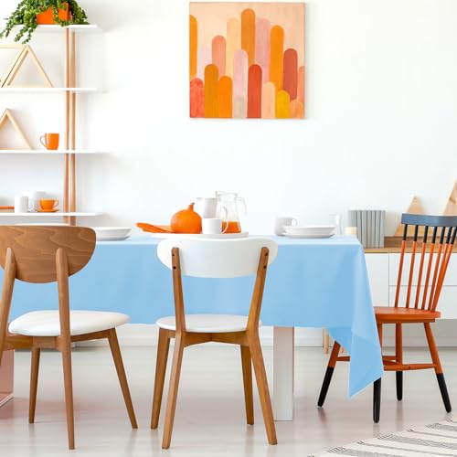 Image of Kopokita 12 Pack Light Blue Plastic Tablecloths Disposable 54 x 108 Inch | Rectangle Table Cloths, Party Table Covers for Birthday, Wedding, Bridal, Baby Shower
