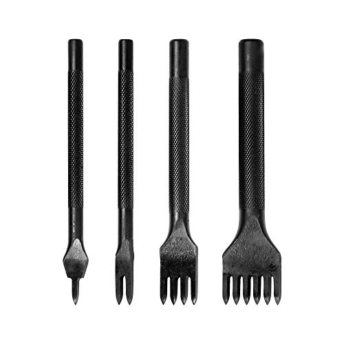 HYWA Leather Craft Tool Kit Sets Tools Japanese-Style Non-Slip Black 4 Styles 1+2+4+6 Prong Lacing Diamond Chopping Punch Tools Craft Leather Stitching Chisel Hole Punching Tool DIY Handwork (5mm)