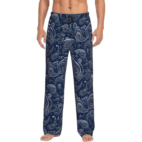 Dark Blue Paisley Mens Pj Pants,Soft Men Lounge Pants,Mens Pajama Pants Bottoms,Sleep Pants For Men4