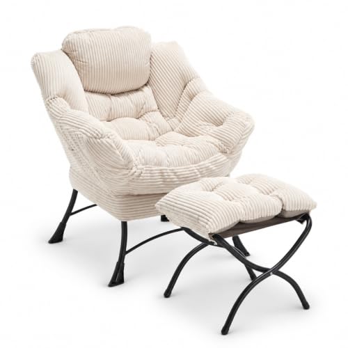 Lazy Chair with Ottoman, Modern Skinny Lounge Chair with Footrest