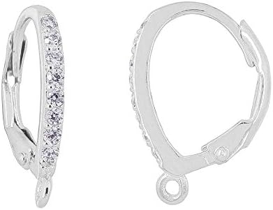 Sterling Silver CZ Lever Back Leverback Earring Hook Ear Wire/Earring Connector for DIY Earring Jewelry, Rhodium Plated
