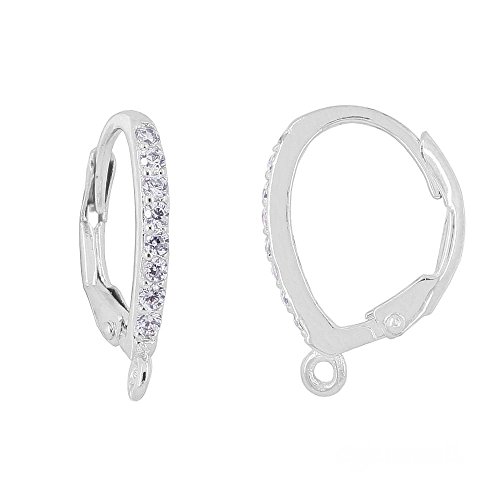 Sterling Silver Cz Lever Back Leverback Earring Hook Ear Wire/Earring Connector For Diy Earring Jewelry, Rhodium Plated #TOP3