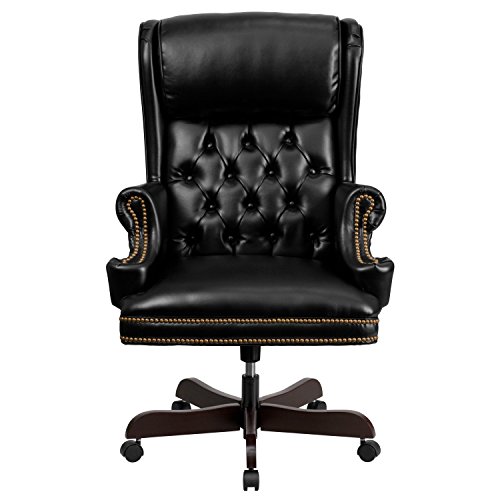 Flash Furniture High Back Traditional Tufted Black Leathersoft Executive Ergonomic Office Chair With Oversized Headrest & Nail Trim Arms #TOP4
