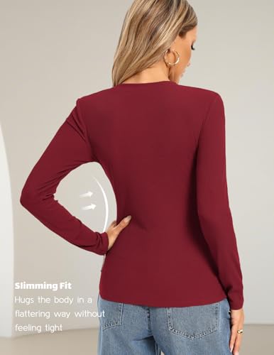 Image of Kate Kasin Fall Women Fitted Long Sleeve Shirt, Ribbed Knit Crewneck Top | Fall Trendy, Going Out, Casual, Party, Weekend Clothes