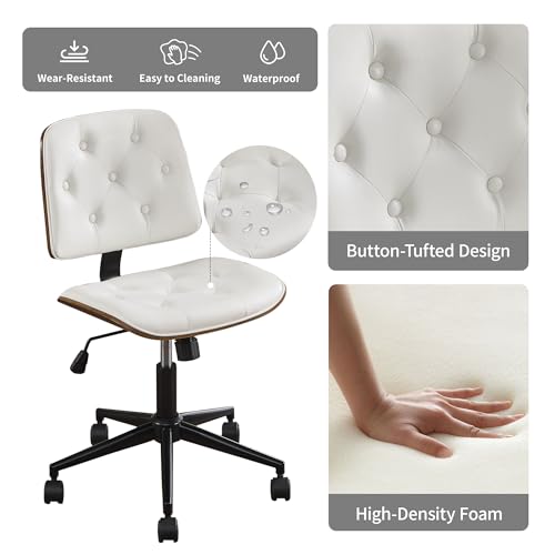 Image of Armless Rolling Office Desk Chair, Adjustable Height Computer Chair, White