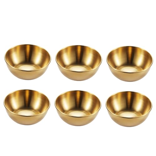 CONGARTENO 6 Pcs Dish Seasoning Seasonings Bowls Fruit Dishes Sauce Dish for Kitchen Food Bowls Condiment Serving Tray Sauce Dipping Bowls Seasoning Bowl Soy Dishes Golden Stainless Steel