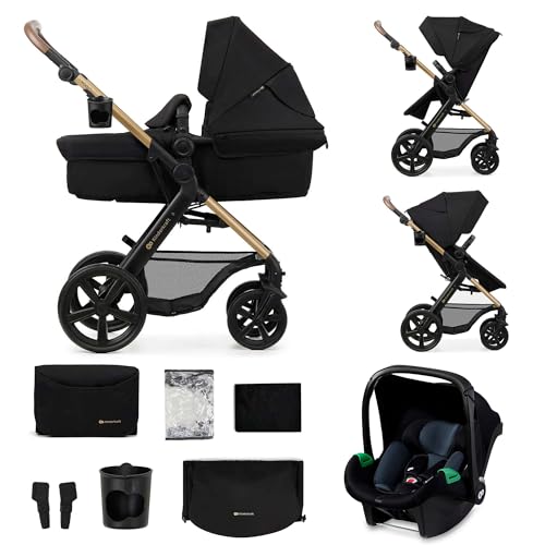 Kinderkraft MOOV 2 Pushchairs 3-in-1 Pushchair Set up to 22 kg with Child Seat I-Size 40-75 cm Buggy Function Adjustable Reclining Position Large Extendable Hood EVA Foam Wheels Black