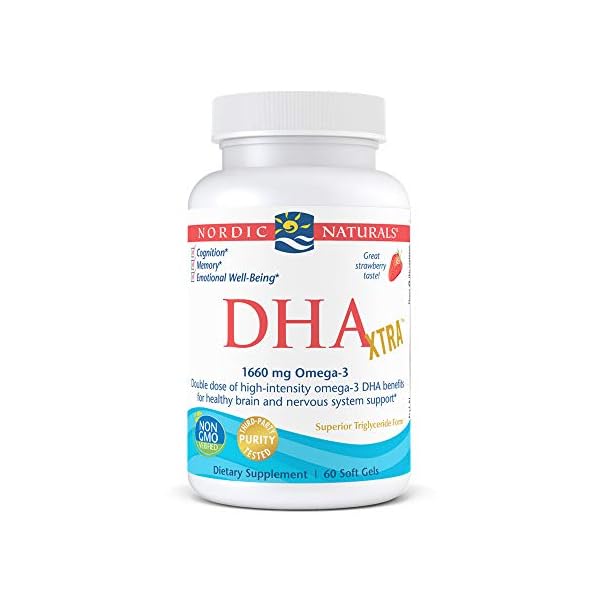 Nordic Naturals DHA Xtra, Strawberry - 60 Soft Gels - 1660 mg Omega-3 - High-Intensity DHA Formula for Brain & Nervous System Support - Non-GMO - 30 Servings
