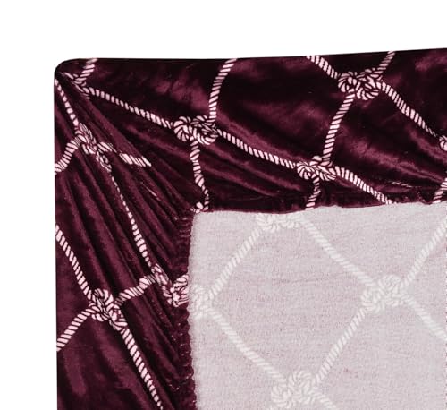 Image of Warm Flannel (Flano) King Size Winter Fitted Bedsheet | All Side Elastic Premium Winter Soft Velvet Furnishing Bed Sheet with 2 Big Pillow Cover Size - 72 x 78 X 8 Inches Dark Maroon