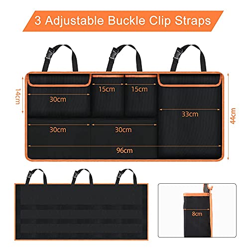 URAQT Organizer Bagagliaio Auto, 100 x 45cm Super Capacità Universale Organizer Auto, con 6 Tasca e 3 Cinghie Regolabili, Protezione Sedile Auto Bambini Impermeabile per SUV Minivan Camion