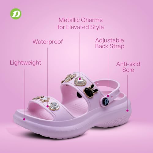 Image of DOCTOR EXTRA SOFT Women's Metallic Charms Fashion Slippers /Sandals With Adjustable Back Strap|Comfortable|Lightweight|Stylish & Anti-Skid|Waterproof Casual Beach Slides Mules Girls & Ladies D-533