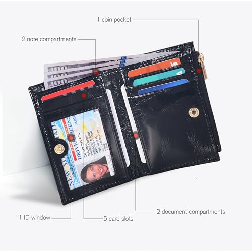 Image of Oak Leathers Leather Wallet For Women - Small RFID Coin Purse Credit Card & ID Holder for Ladies, Gift for Women's, Bifold Wallets (Black Jazz)