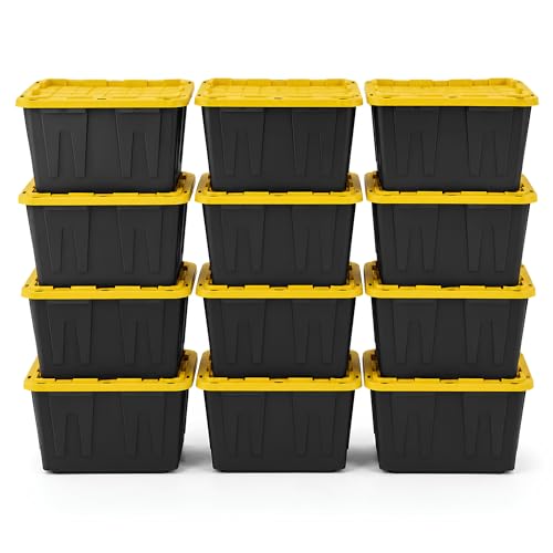 12-Pack Heavy Duty Storage Totes Lids, 27 Gallon -