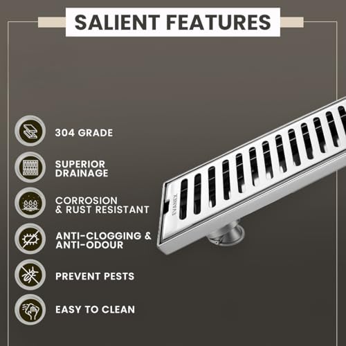 Image of EVANEX Bathroom Drainer | 12x4 Inch Linear Shower Drain Channel | Waste Water Linear Floor Drain Channel | 304 Stainless Steel Bathroom Drainer with Anti Cockroach Trap | Bathroom Jali