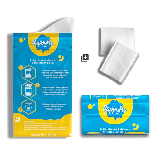 HappyPee Original 10 x Einweg Wegwerf Urinal - Pinkelbeutel für den Notfall | Auslaufsicherem Zippverschluss + Gratis Taschentuch | Geeignet für Damen, Herren & Kinder | 10 Stück