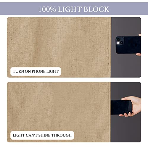 RYB HOME French Door Blinds 100% Blackout, Linen Blended Window Decor Room Darkening Privacy Skylight Patio/French Glass Door Window Shades, W26 x L40 inch, Camel, 1 Panel