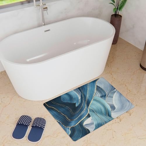 Image of Kuber Industries Bathmat | Diatom Mud Rectangular Mat | Anti Skid Door Mat | Super Absorbent Bath Mat | Rubber Floor Mat for Home | Quick-Drying Non-Slip Floor Mat | HY041 | Blue