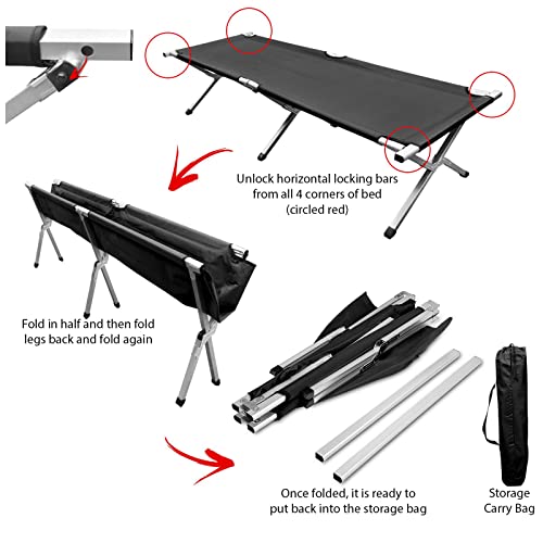 ASAB Portable Folding Camping Sleeping Bed Cot 190cm 75 Inch Sturdy Heavy Duty Fishing Camping Single Bed Office Carry Bag Included - Image 4