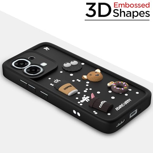 Image of Outlouders Back Cover for Oppo F31 5G / Oppo F33 5G | 3D Cartoon Bear Cute Fun Silicone Full Body Protection Bumper Case (Black)