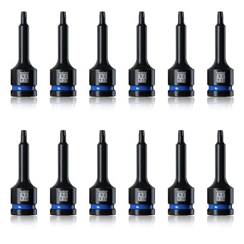 Image of toolant Torx T30 Impact Bit Socket Set 12pcs,1 /2 inch S2 Steel Air Drive Star Sockets, Long High Impact Bits,Professional Mechanic & Automotive Repair Socket Set