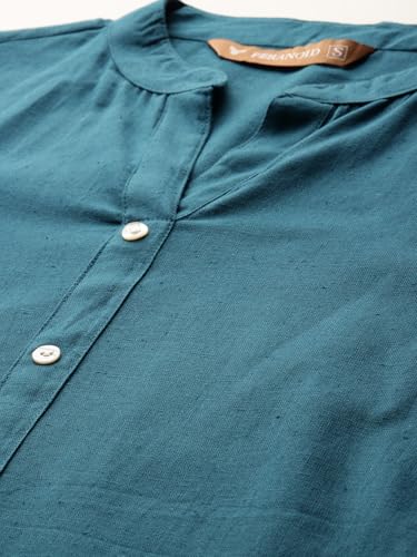 Image of feranoid Women's Plain Cotton Kurta with Mandarin Collar, 3 /4 Sleeves & Pocket